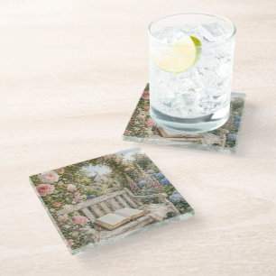 Prayer Garden Bench Chapel Watercolor Glass Coaster