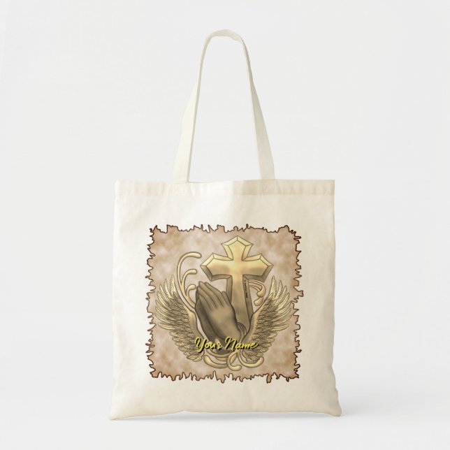 Prayer Hands Cross Christian tote bag (Front)