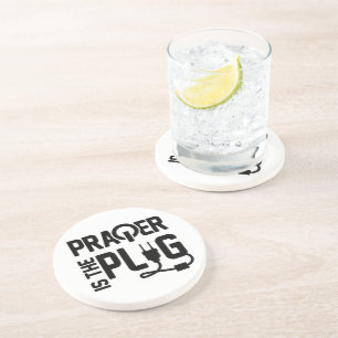 Prayer is the Plug Sandstone Coaster