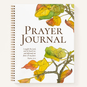 Prayer Journal Bible Verse Psalms 34:4 Tree Leaves