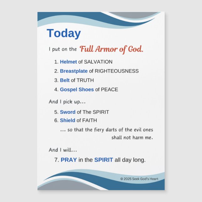 Prayer Magnet - Full Armour of God - 7"x5" (Front)