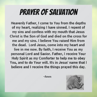 PRAYER OF SALVATION add church or ministry on back