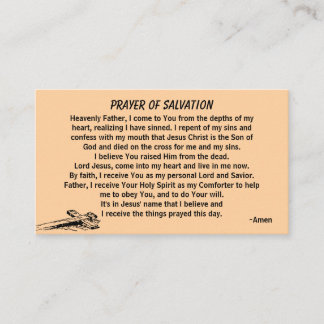 PRAYER OF SALVATION add church or ministry on back Business Card