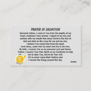 PRAYER OF SALVATION add church or ministry on back Business Card