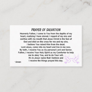 PRAYER OF SALVATION add church or ministry on back Business Card