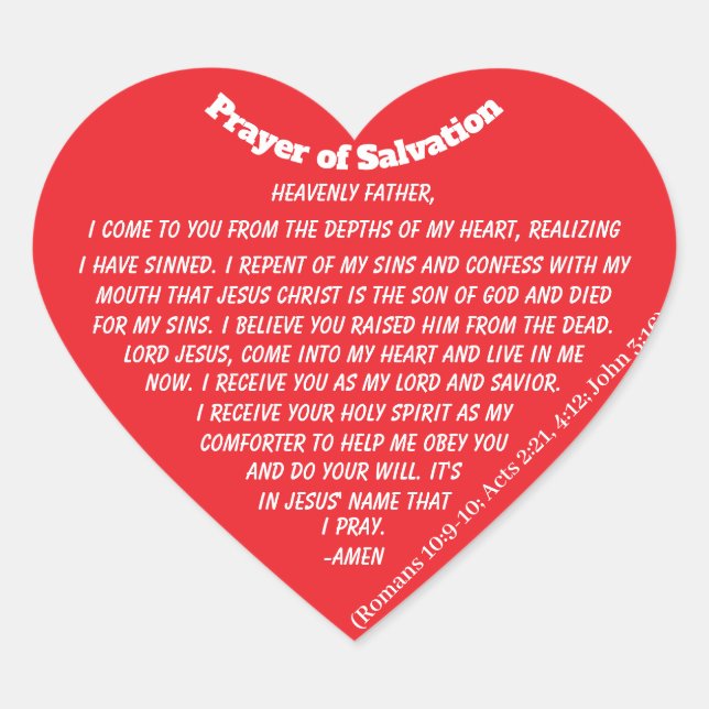 PRAYER OF SALVATION Red Heart Heart Sticker (Front)