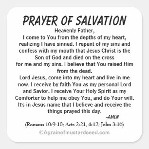 PRAYER OF SALVATION SQUARE STICKER