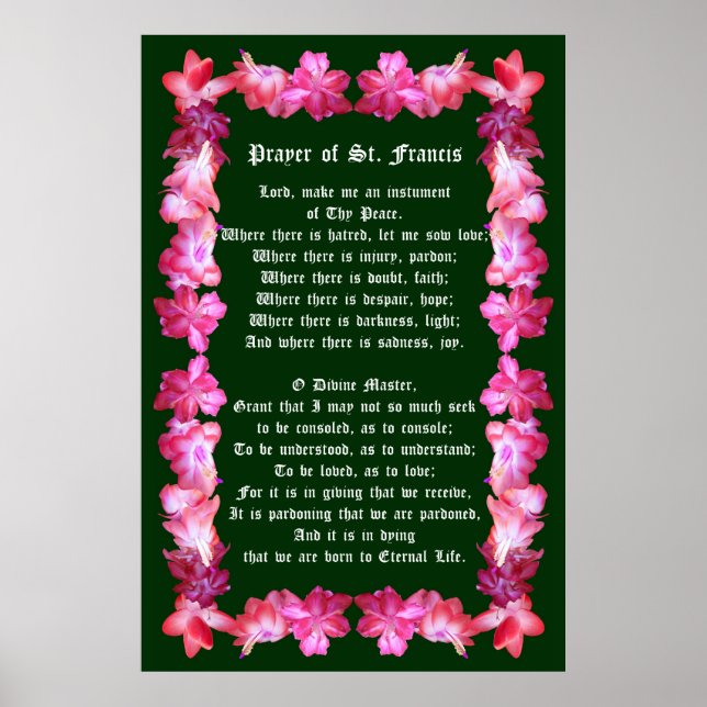 Prayer of St Francis with Christmas Cactus Border Poster (Front)