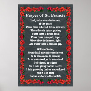 Prayer of St Francis with Poinsettia Border Poster