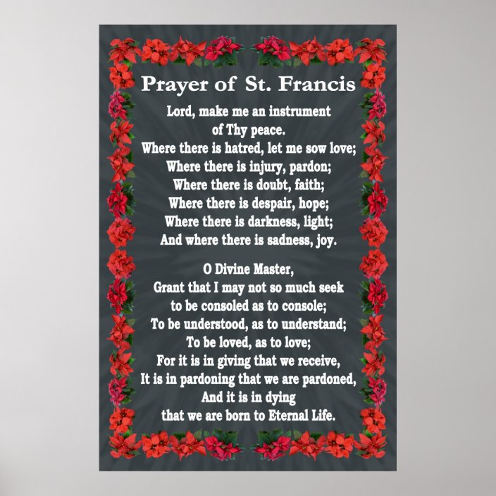 Prayer of St Francis with Poinsettia Border Poster | Zazzle.co.nz