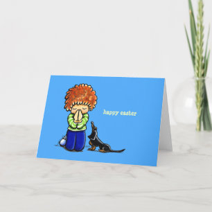 Prayer Partners Boy w Dachshund Personalised Holiday Card