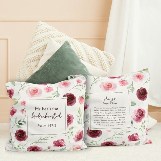 Prayer Pillow Psalm 147:3 Keepsake Faith Gift Rose (Thoughtful Christian sympathy gift, encouragement gift, get well soon gift, or religious home decor.)