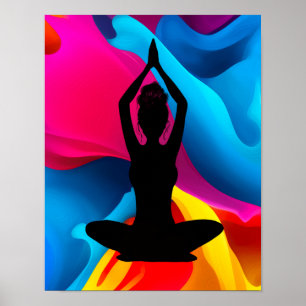 Prayer Pose Yoga woman with messy bun colourful Poster