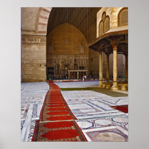 Prayer rugs leading into Islamic mosque, Cairo, Poster