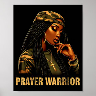 Prayer Warrior Black Woman Camo Christian Faith Em Poster