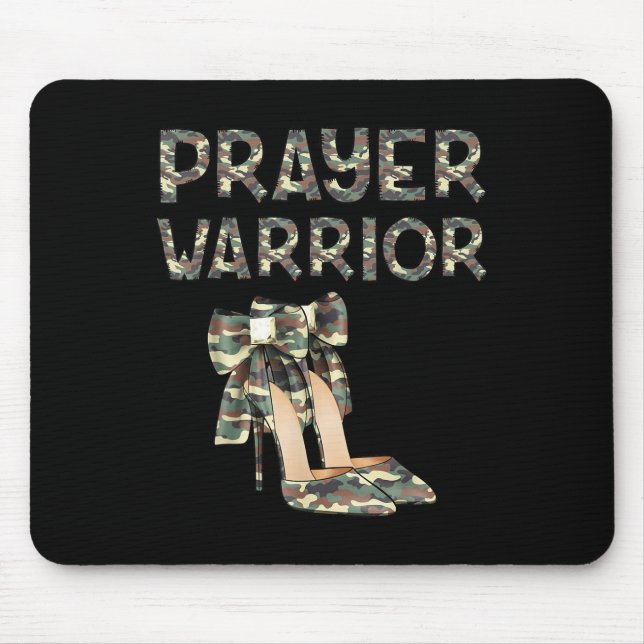 Prayer Warrior Camo High Heels Bow Faith God Jesus Mouse Pad (Front)