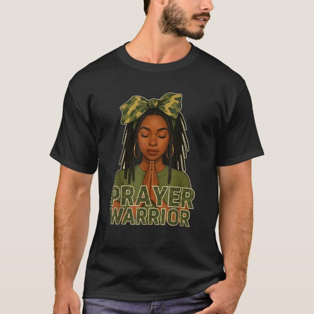 Prayer Warrior Locs Christian Black Woman Camo Ban T-Shirt (Front)