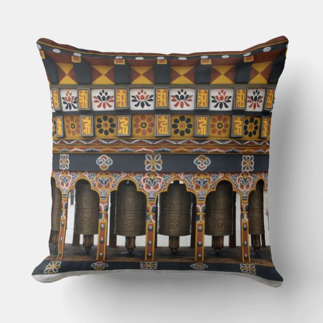 Prayer Wheels in a small public square Cushion (Front)