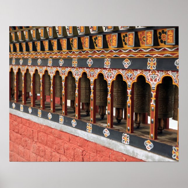 Prayer Wheels of the central square in Thimphu Poster (Front)