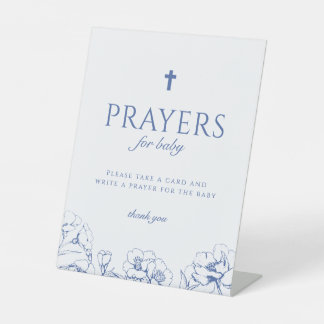 Prayers for Baby Blue Floral Baptism Pedestal Sign