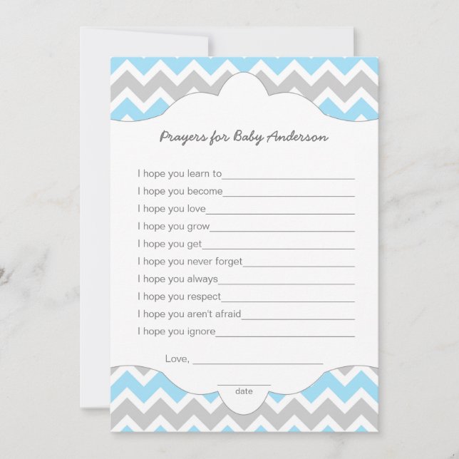 Prayers for Baby, BOY baby shower wishes game Card (Front)