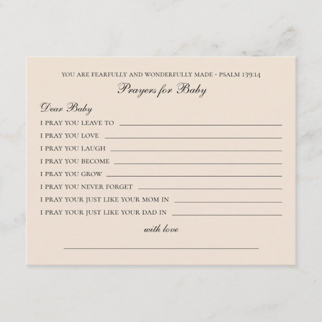 Prayers for baby. Simple minimalist pink wishes Advice Card (Front)