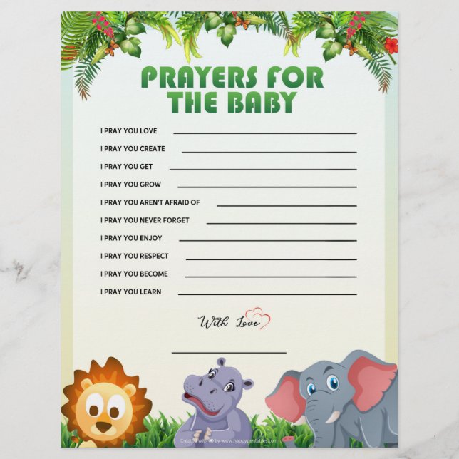 Prayers For The Baby [Animal Theme] Letterhead (Front)