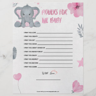 Prayers For The Baby [Baby Elephant [Pink]] Custom Letterhead