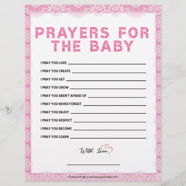 Prayers For The Baby [Luxury Lace [Pink]] Custom Letterhead (Front)