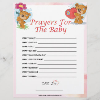 Prayers For The Baby [Teddy Bears] Custom Letterhead