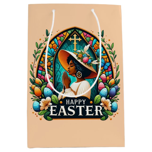 Praying African American Woman Religious Easter Medium Gift Bag (Front)