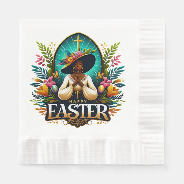 Praying African American Woman Religious Easter Napkin (Front)