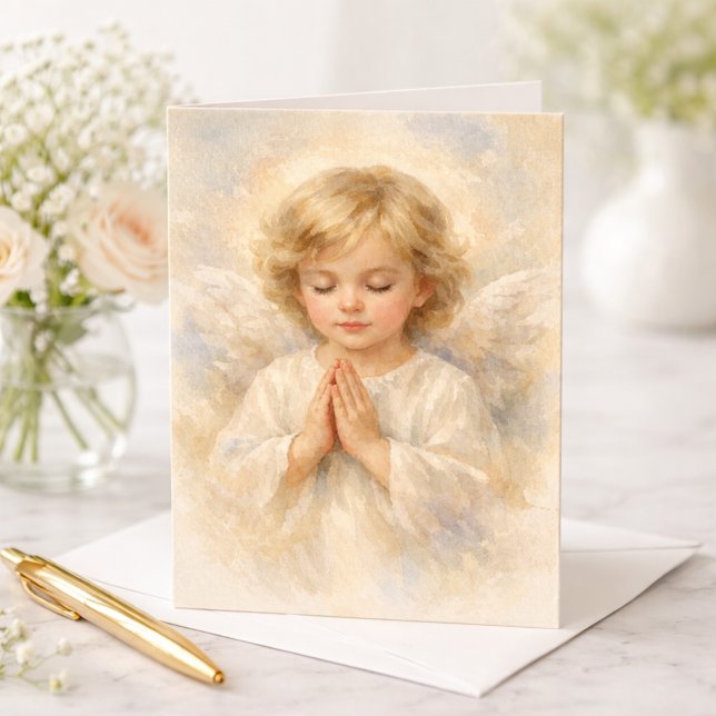 Praying Angel Child Watercolor Religious Card (Creator Uploaded)