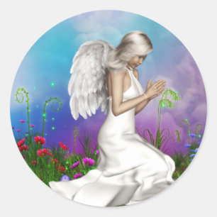 Praying Angel Classic Round Sticker