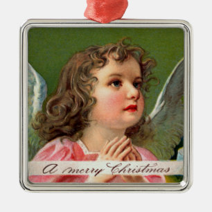 Praying Angel with Christmas Banner Metal Tree Decoration