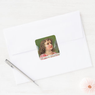 Praying Angel with Christmas Banner Square Sticker