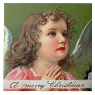 Praying Angel with Christmas Banner Tile