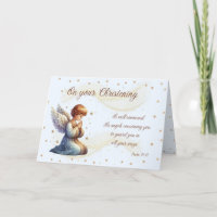 Praying Angel with Psalm 91:11 Christening Card