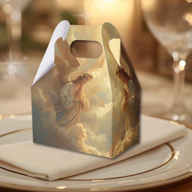 Praying Angels in Golden Clouds Favour Box (Praying Angels Gable Favor Box Bomboniere Italian-Inspired Religious Celebrations Holy Communion)