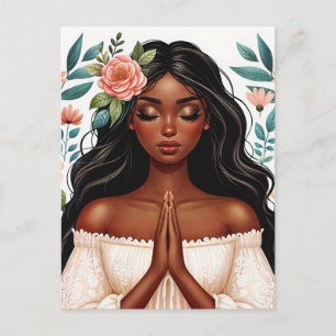 Praying Black Woman Floral African American Art Postcard