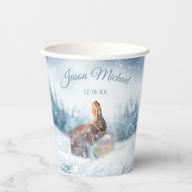 Praying Bunny Rabbit Christmas Baptism Plates Paper Cups (Front)