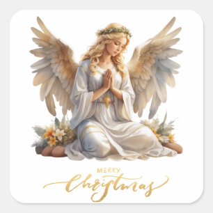Praying Christmas Angel Square Sticker