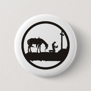 praying cowboy 6 cm round badge