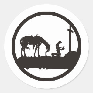 praying cowboy classic round sticker