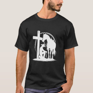 Praying Cowboy Kneeling Cross Western Bible Jesus T-Shirt
