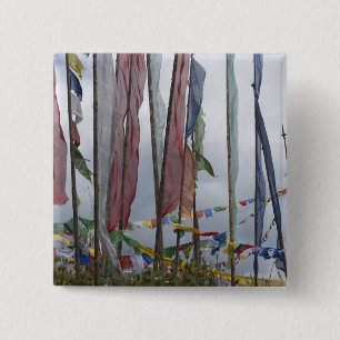 Praying flag poles in mountain, Yotongla Pass 15 Cm Square Badge