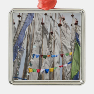 Praying flag poles in mountain, Yotongla Pass 2 Metal Tree Decoration