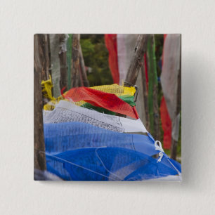 Praying flag poles in mountain, Yotongla Pass 3 15 Cm Square Badge