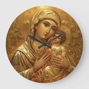 Praying Gold Virgin Mary Icon Large Clock