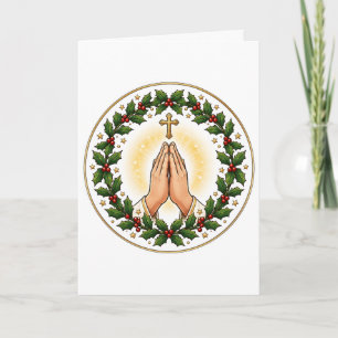 Praying Hands Christmas Holly Wreath Ceramic Card